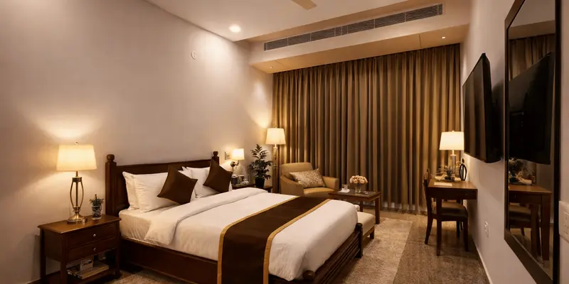 Standard private double bed AC room interior view